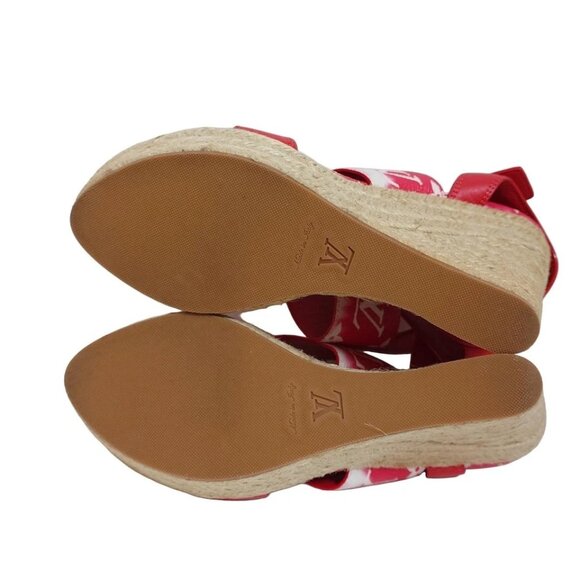 LOUIS VUITTON - Red White Women's Sandals PVC Leather 327-080525 - Picture 4 of 5